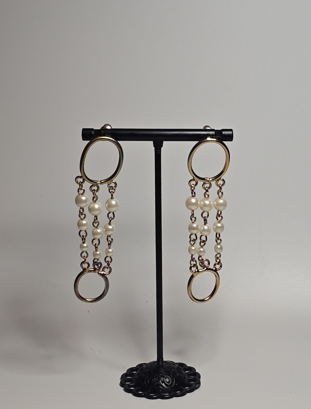Gold-Tone Pearl Chain Drop Earrings